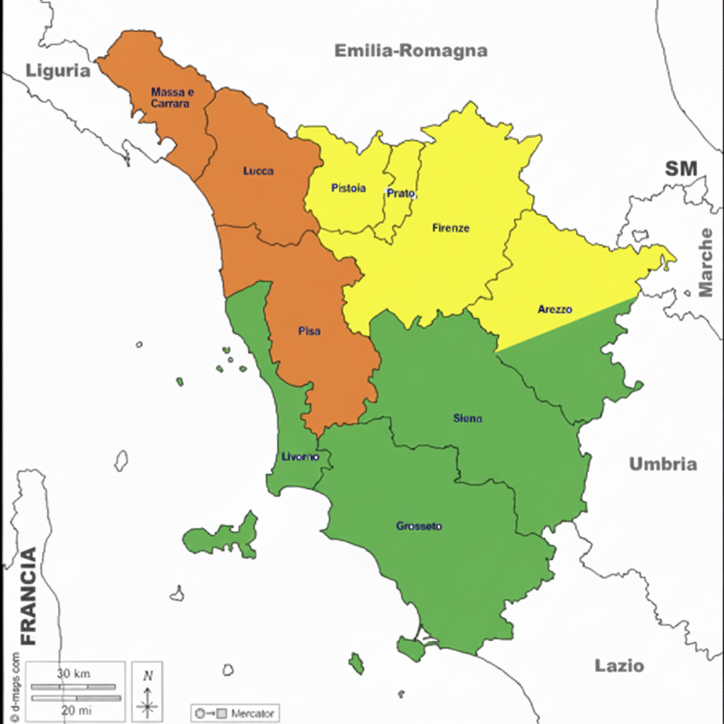 Mappa copertura territoriale BEVLINK: Toscana e Umbria suddivise per zone di competenza